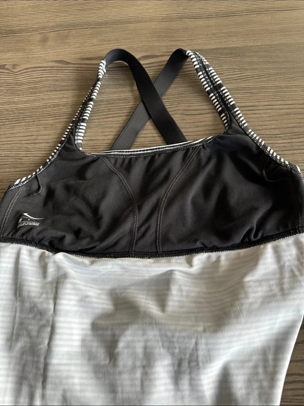 Nike Black & White Striped Tankini Top with Solid Black Bottom